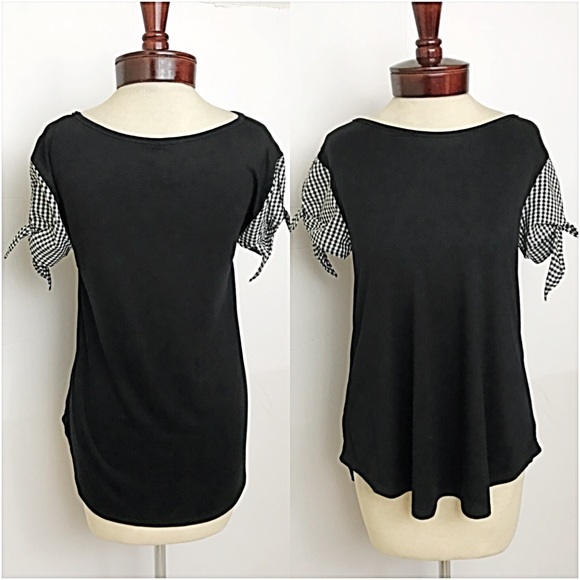 Soft Flowy Gingham Cut Out Tie Sleeve Top SML - Picture 5 of 7